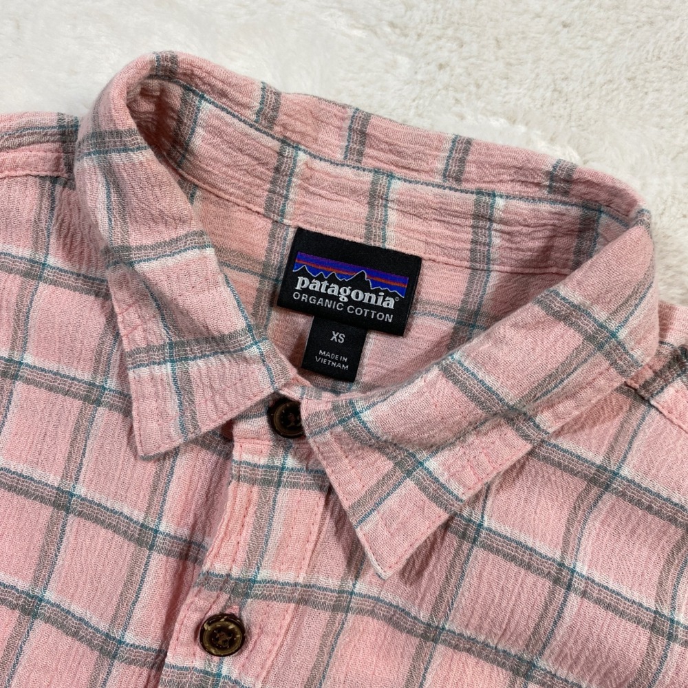 Patagonia Steemans Crincle Organic Cotton Pink Plaid Shirt Women's XS